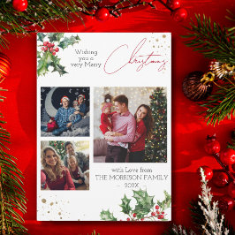 Tarjeta Festiva Foto de Navidades modernos de Holly Branches