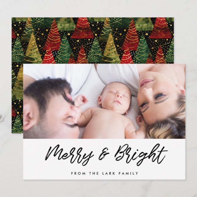 Tarjeta Festiva Foto de Navidades modernos merry y brillantes (Anverso / Reverso)