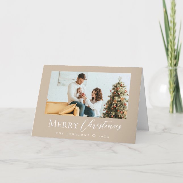 Tarjeta Festiva Foto de Navidades Neutrales de la Familia Moderna (Anverso)