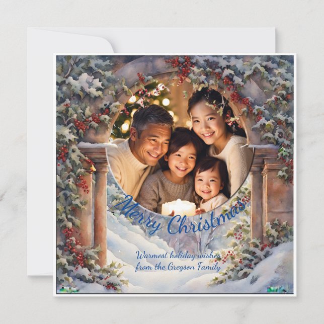 Tarjeta Festiva Foto de Navidades personalizados de Holly Arch enc (Anverso)