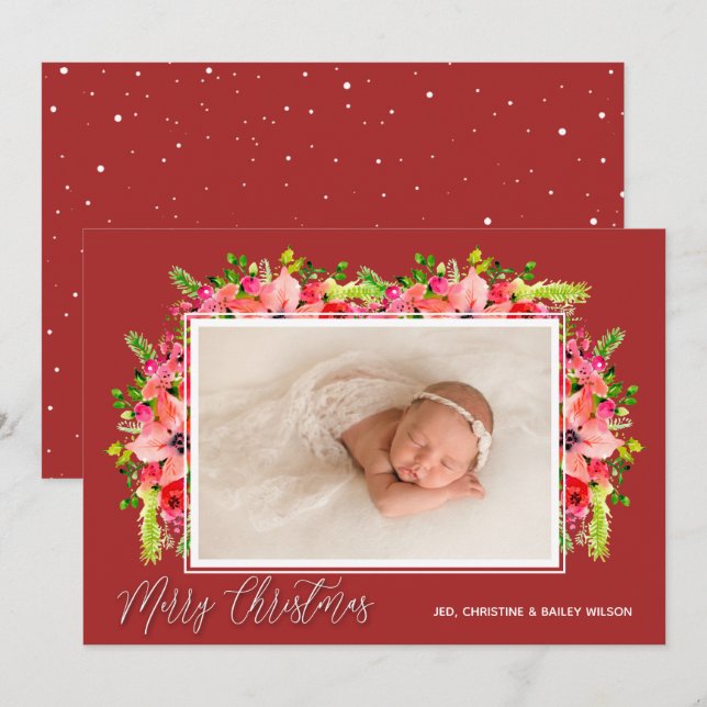 Tarjeta Festiva Foto de navidades Poinsettias (Anverso / Reverso)