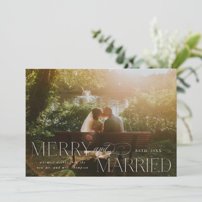 Tarjeta Festiva Foto de Navidades recién casados con mora (Anverso de pie)
