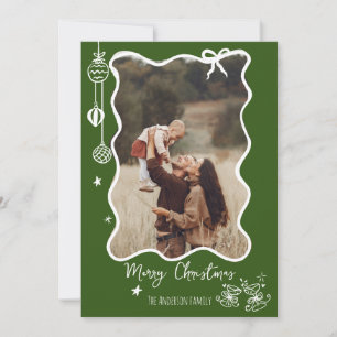 Tarjeta Festiva Foto de Navidades retro con escrúpulos de mano