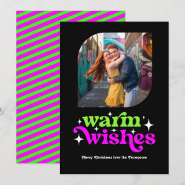 Tarjeta Festiva Foto de Navidades retro modernos Lime Green y Mage