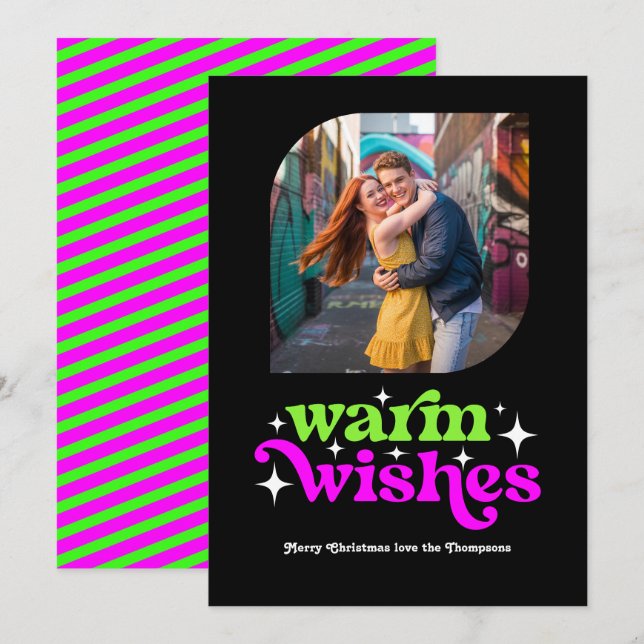 Tarjeta Festiva Foto de Navidades retro modernos Lime Green y Mage (Anverso / Reverso)