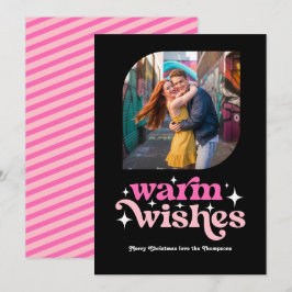 Tarjeta Festiva Foto de Navidades retro modernos rosados y rosados