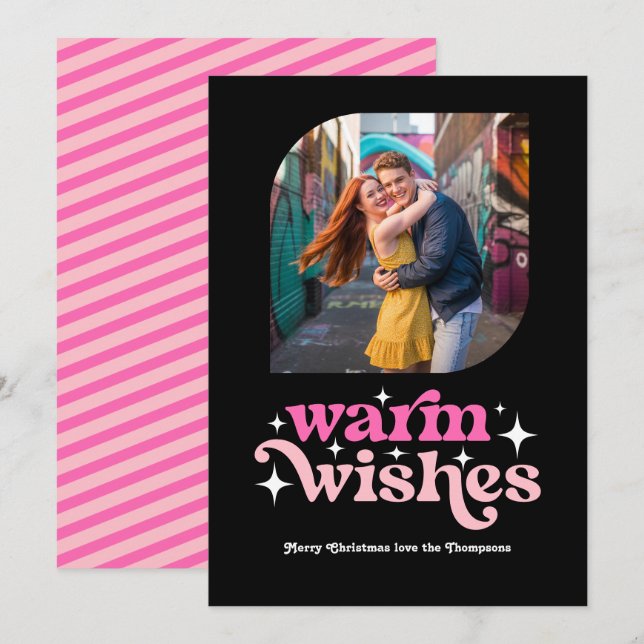 Tarjeta Festiva Foto de Navidades retro modernos rosados y rosados (Anverso / Reverso)