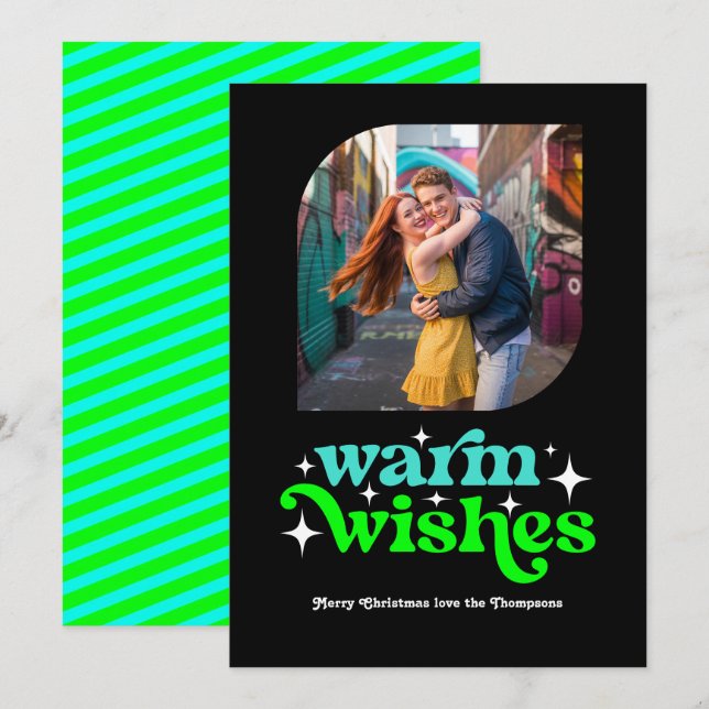 Tarjeta Festiva Foto de Navidades retro modernos turquesa y lima (Anverso / Reverso)