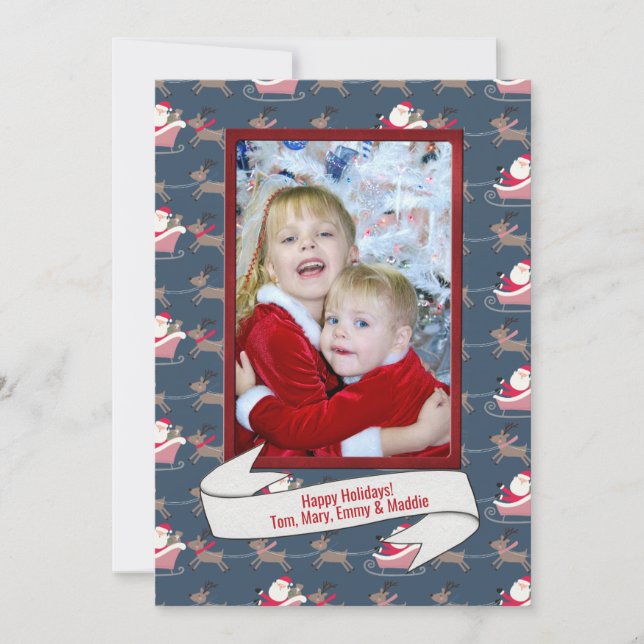 Tarjeta Festiva foto de Navidades rojos con fondo de Santa (Anverso)