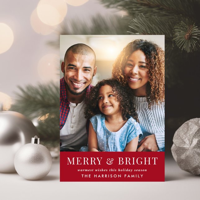 Tarjeta Festiva Foto de Navidades rojos muy brillantes de Merry (Share the love and warmth of the holiday season with a personalized photo Christmas card)