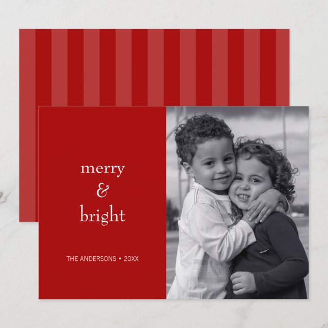 Tarjeta Festiva Foto de Navidades rojos vivos y merry modernos (Anverso / Reverso)