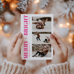 Tarjeta Festiva Foto de Navidades rosados calientes con retro bril<br><div class="desc">Tarjeta de vacaciones para Navidades rosados calientes retro brillante mora y brillante</div>