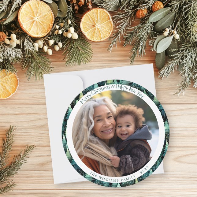 Tarjeta Festiva Foto de Navidades rústicos de Woodland (Rustic Woodland Christmas Photo Holiday Card)