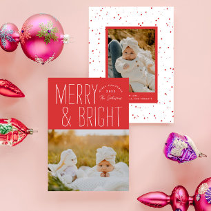 Tarjeta Festiva Foto de Navidades tipográficos rojos y brillantes