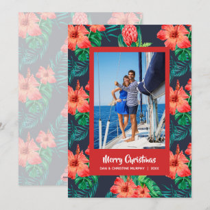 Tarjeta Festiva Foto de Navidades tropicales florales
