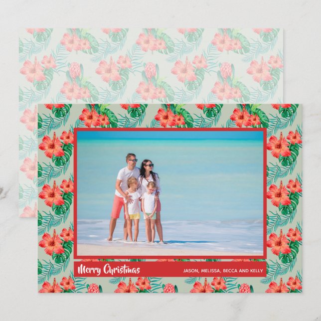 Tarjeta Festiva Foto de Navidades tropicales florales (Anverso / Reverso)