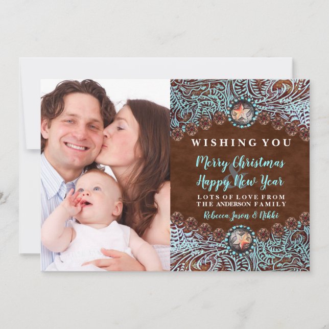 Tarjeta Festiva foto de Navidades turquesa de países occidentales (Anverso)