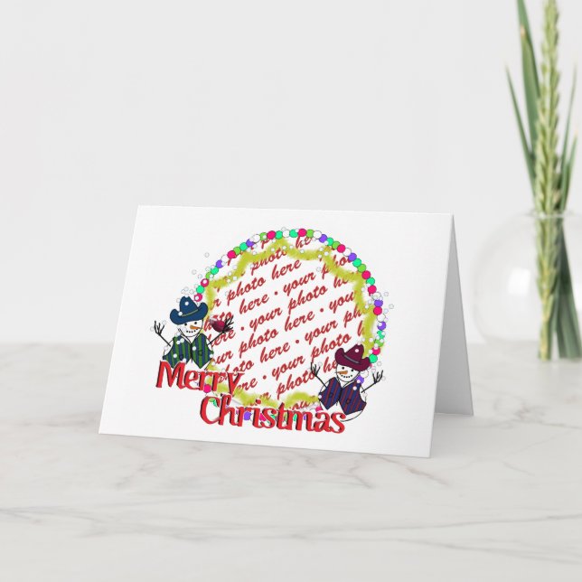 Tarjeta Festiva Foto de Navidades Vaqueros Snowmen (Anverso)
