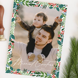 Tarjeta Festiva foto de navidades verdes clásicos de berry