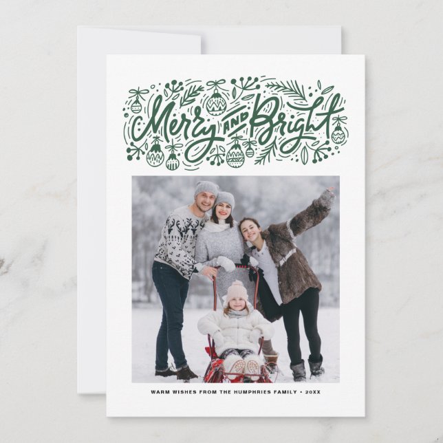 Tarjeta Festiva Foto de Navidades verdes con letras dulces y brill (Anverso)