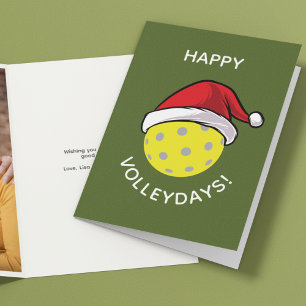 Tarjeta Festiva Foto de Navidades verdes de moda en Santa Cap Pick