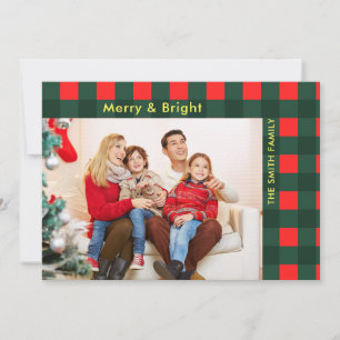 Tarjeta Festiva Foto de Navidades verdes rojos cubiertos modernos