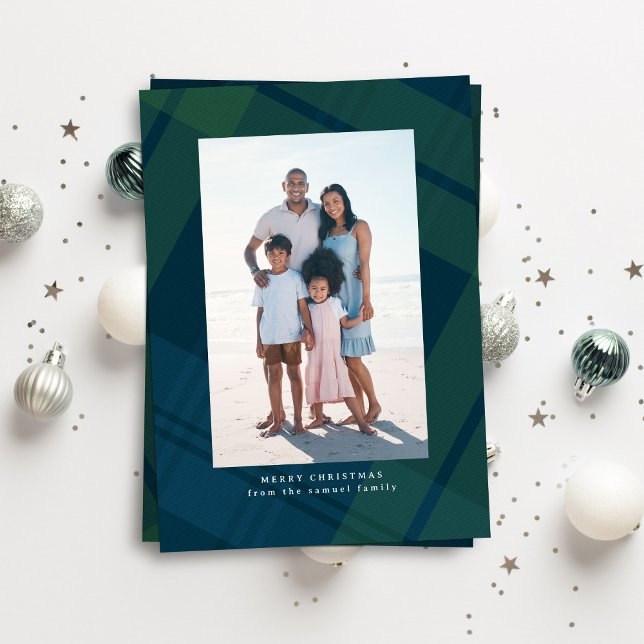 Tarjeta Festiva Foto de Navidades verticales clásicos de plaid (Subido por el creador)