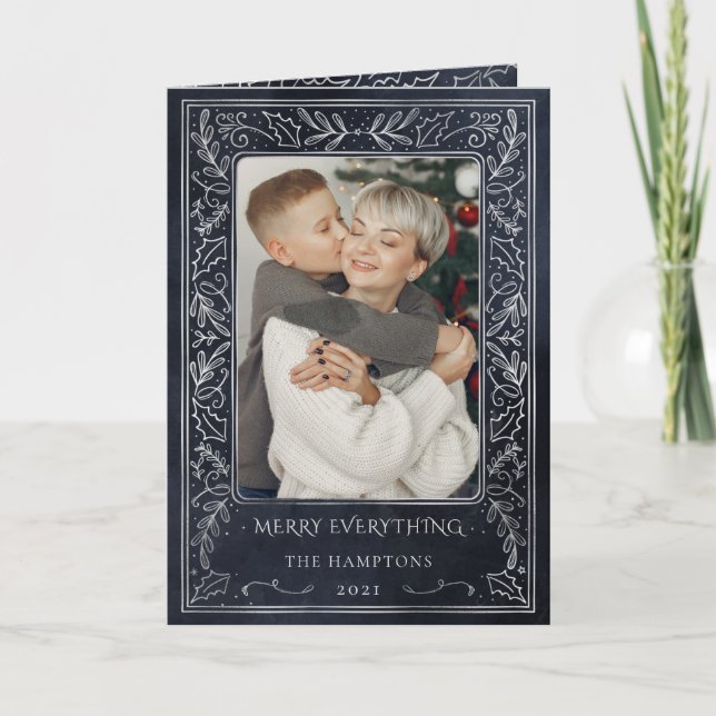 Tarjeta Festiva Foto de Navy Silver Pine Holly Berry (Anverso)