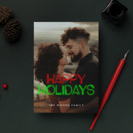 Tarjeta Festiva Foto de Neon Happy Holidays de Retro 80