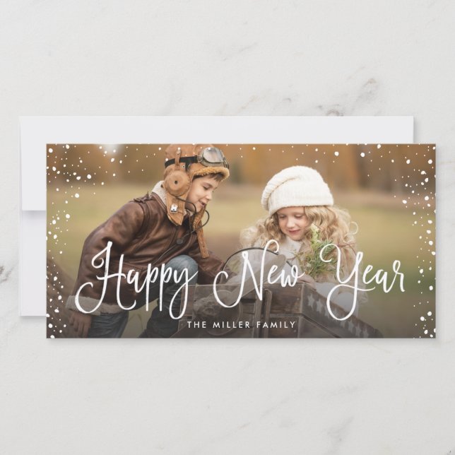 Tarjeta Festiva Foto de nieve de Año Nuevo feriado (Anverso)