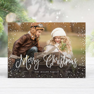 Tarjeta Festiva Foto de nieve navideña de Merry
