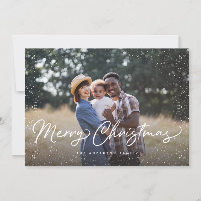 Tarjeta Festiva Foto de nieve navideña de Merry (Anverso)