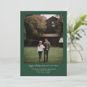 Tarjeta Festiva Foto de nuevo hogar Felices Fiestas Verde Script
