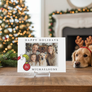 Tarjeta Festiva Foto de Ornamento con el Grinch Personalizado