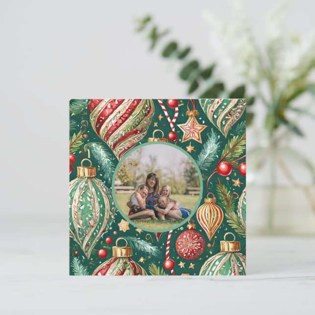 Tarjeta Festiva Foto de ornamentos festivos (Anverso de pie)