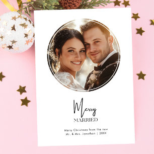 Tarjeta Festiva Foto de Oval para recién casados con Navidades mer