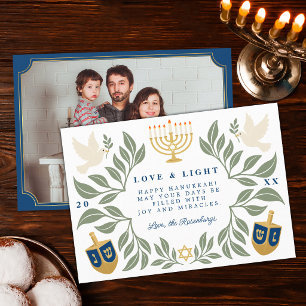 Tarjeta Festiva Foto de paloma judía de Hanukkah blanca