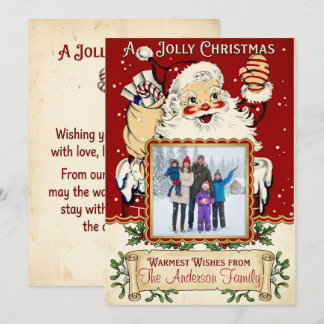 Tarjeta Festiva Foto de Papá Noel Jovial Vintage