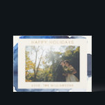 Tarjeta Festiva Foto de pareja abstracta en acuarela índigo elegan<br><div class="desc">Tarjeta de vacaciones con foto personalizada en acuarela abstracta índigo azul marino</div>
