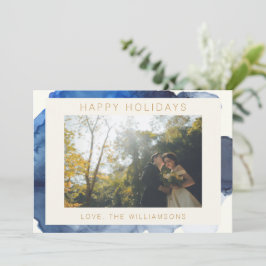 Tarjeta Festiva Foto de pareja abstracta en acuarela índigo elegan