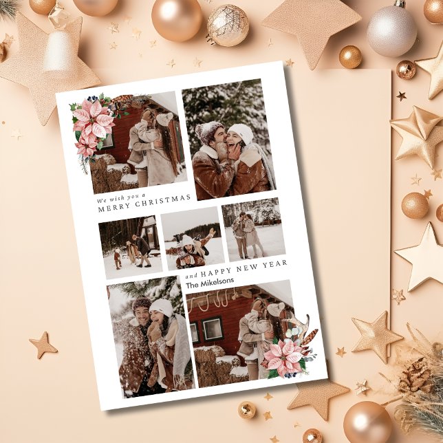 Tarjeta Festiva Foto de pareja de Navidades modernos de Poinsettia (Subido por el creador)