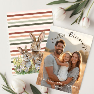 Tarjeta Festiva Foto De Pascua De Boho Stripes Pastel