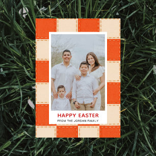 Tarjeta Festiva Foto de Pascua feliz con patrón de coral y crema e