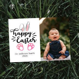 Tarjeta Festiva Foto de Pascua Feliz Conejo Moderno Elegante