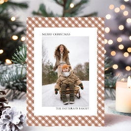 Tarjeta Festiva Foto de Patrón de Cuadros de Gingham Marrón Mocha 