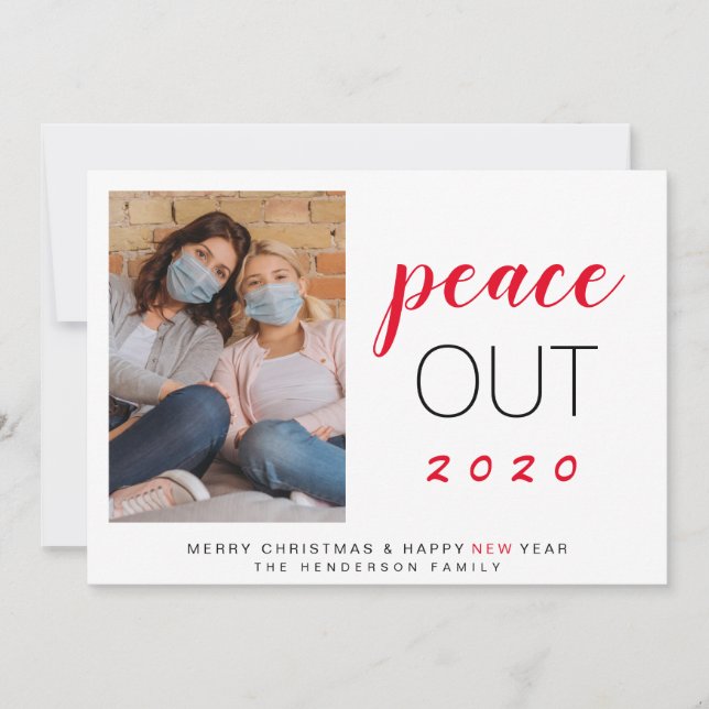 Tarjeta Festiva Foto de Peace Out 2020 Feliz Año Nuevo Navidades (Anverso)