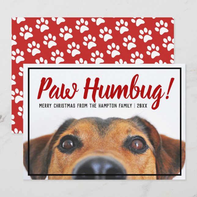 Tarjeta Festiva Foto de perro Bah Humbug Navidades Mascota (Anverso / Reverso)