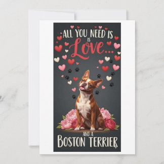 Tarjeta Festiva Foto de perro boston terrier lindo en el día de Sa