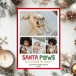 Tarjeta Festiva Foto de perro de Santa Paws