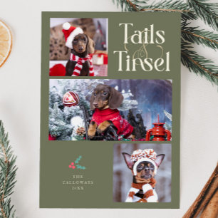 Tarjeta Festiva Foto de perro de Tails & Tinsel Navidades verdes d